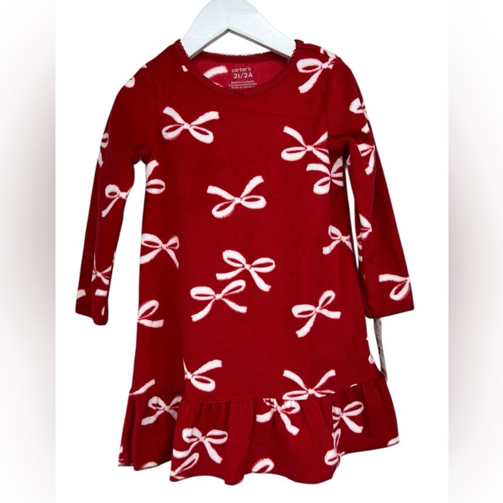 Carters Red Fleece Bow Print Nght Gown 2T